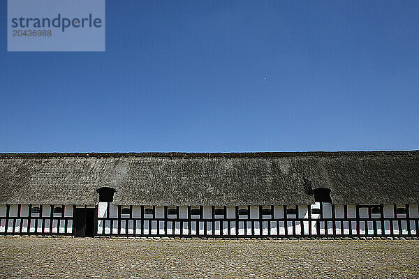 Detail off an old thatched and half-timbered farm house  at the open air museum in Copenhagen  Denmark