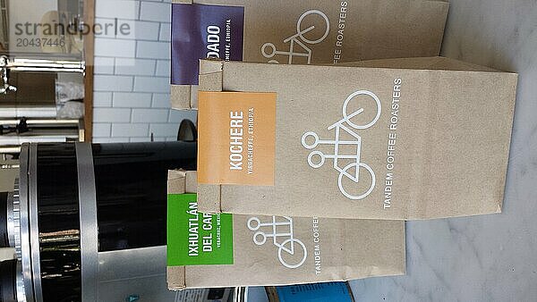 Bags of coffee at Tandem Coffee Roasters