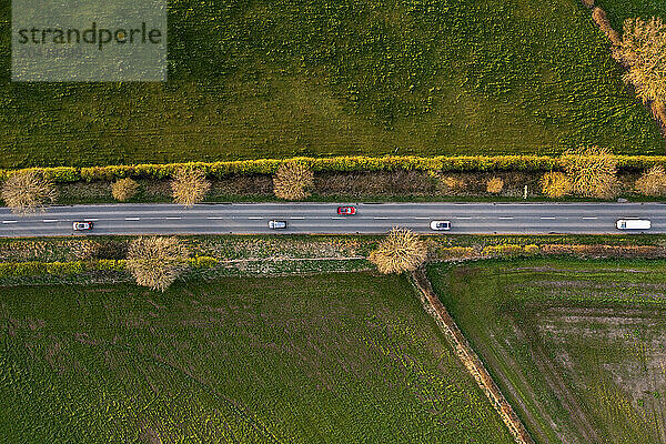 Highway and agricultural field of West Midlands in England