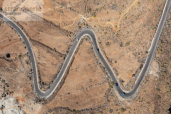 Winding road in mountains of Pico de Las Nieves on sunny day  Las Palmas de Gran Canaria  Spain