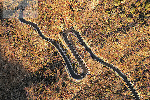 Winding road leading to Pico de Las Nieves mountains in Las Palmas de Gran Canaria  Spain