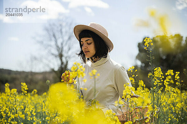 Young woman in rape seed field