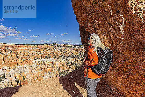 Rear view of woman looking at view in Bryce Canyon National Park