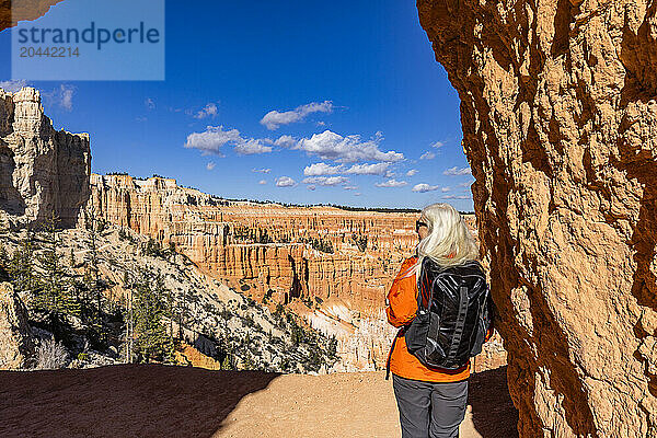 Rear view of woman looking at view in Bryce Canyon National Park