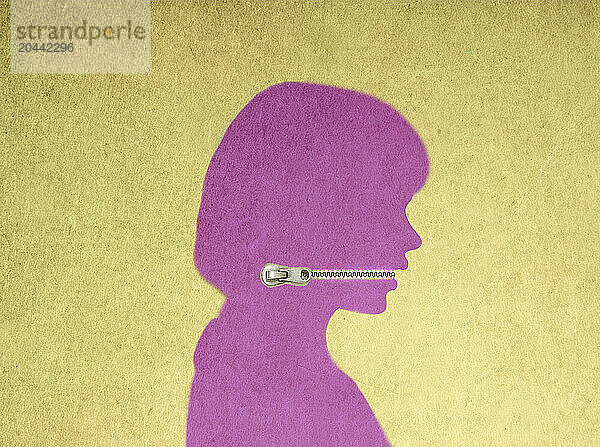 Silhouette of woman with zipped lips