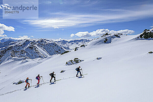 Men and women back country skiing at Gressenstein  Inneralpbach  Kitzbuehel Alps  Tyrol  Austria