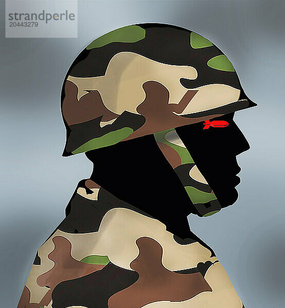 Illustration of soldier with bomb instead of eye