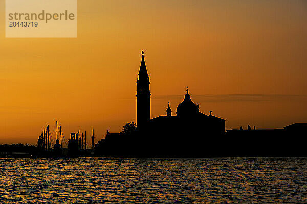 Italy  Veneto  Venice  Silhouette of San Giorgio Maggiore church at dawn