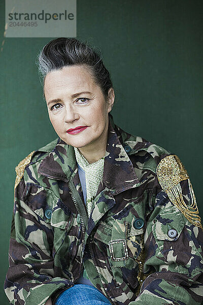 Portrait of Woman Wearing Camouflage Jacket