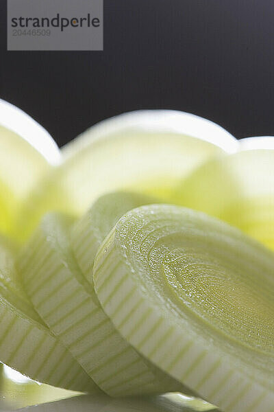 Extreme close up of sliced leek