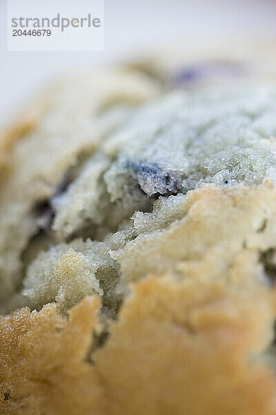 Extreme close up of a blueberry muffin