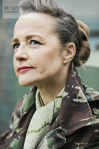 Portrait of Woman Wearing Camouflage Jacket