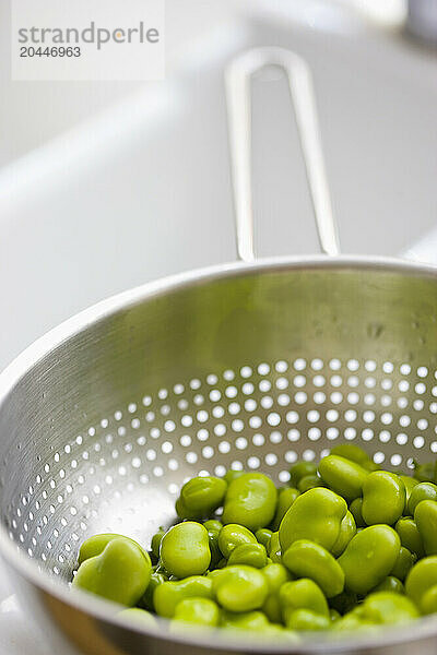 Broad Beans Draining in Colander