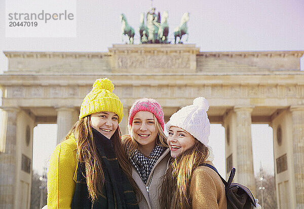 Teenage Girls in front of the Brandenburg Gate  Berlin  Germany