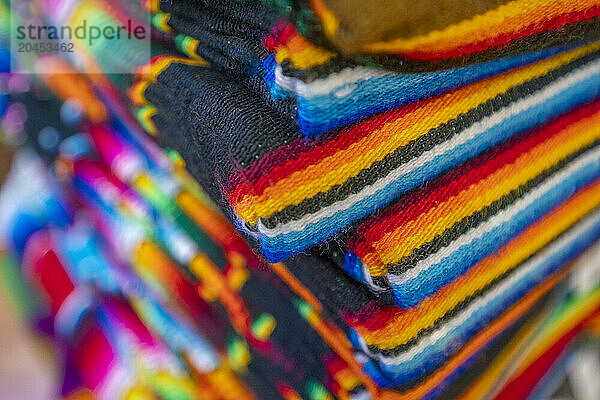 View of colourful fabric souvenirs  Hotel Zone  Cancun  Caribbean Coast  Yucatan Peninsula  Mexico  North America