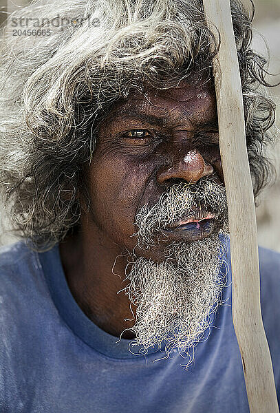 Portrait of Yolngu man  Bawaka Homeland  Port Bradshaw  East Arnhem Land  Northern Territory  Australia  Pacific