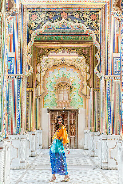 Woman at the Patrika Gate  Jaipur  Rajasthan  India  Asia