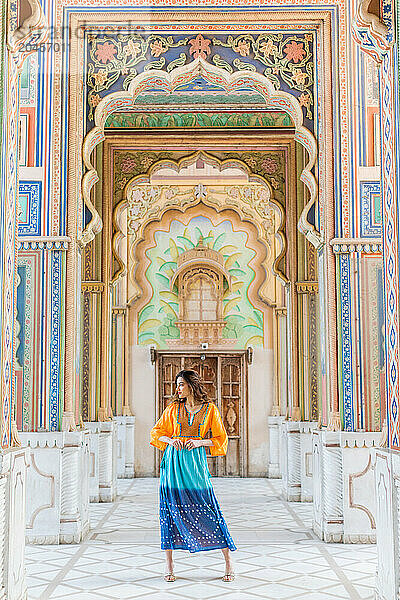 Woman at the Patrika Gate  Jaipur  Rajasthan  India  Asia