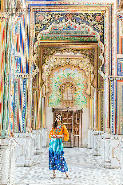 Woman at the Patrika Gate  Jaipur  Rajasthan  India  Asia