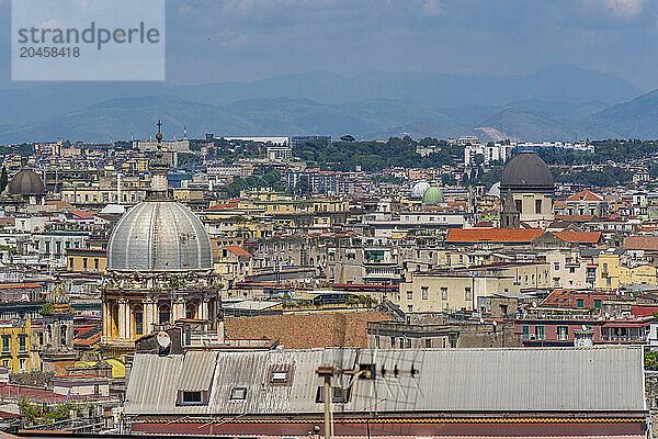 Elevated view of rooftops and church domes of Naples  Naples  Campania  Italy  Europe