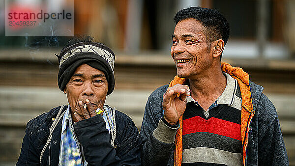 Two men  Apatani Tribe  Ziro Valley  Arunachal Pradesh  India  Asia