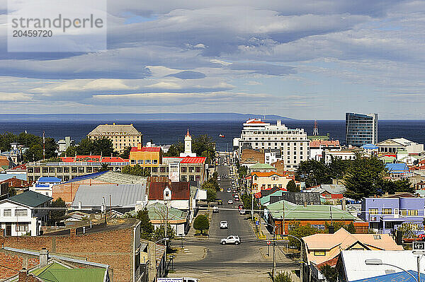 Overview of Punta Arenas  Strait of Magellan  Peninsula of Brunswick  Chile  South America