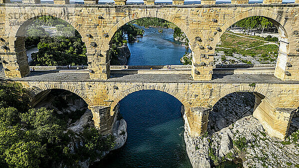 The Pont du Gard  a Roman aqueduct  UNESCO World Heritage Site  Vers-Pont-du-Guard  Occitanie  France  Europe