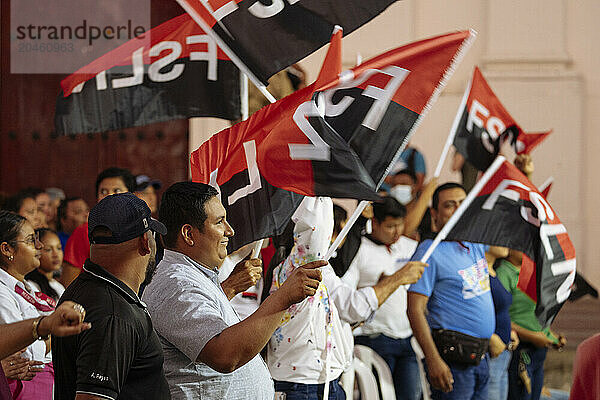 Political rally for FSLN Party  Leon  Leon Department  Nicaragua  Central America