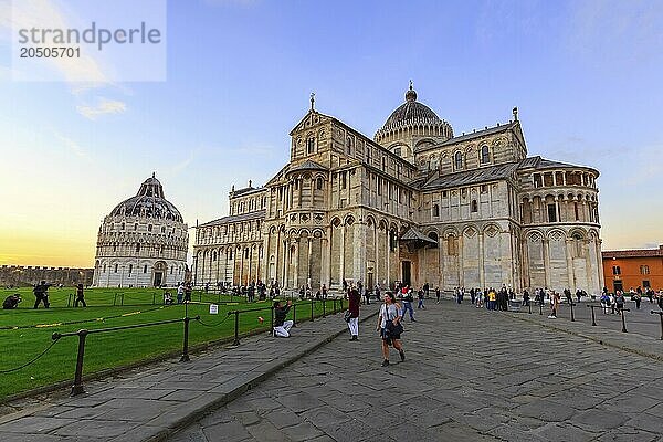 Pisa  Italy  October 25  2018: People near Pisa Baptistery and Cathedral  Europe