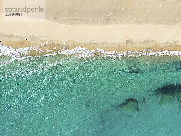 Spain  Canary Islands  Aerial view of Playa de Los Canarios beach on Fuerteventura island