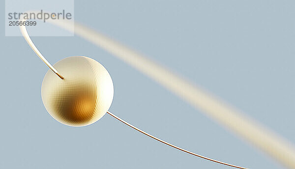 3D render of gold colored ball following trajectory over gray background