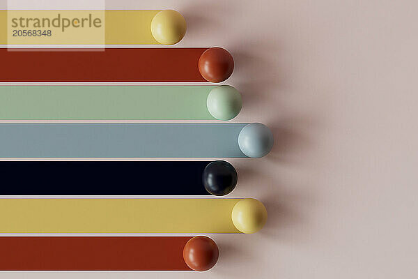 3D render of colorful bars with spheres