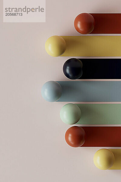 3D render of multi colored graph bars with spheres