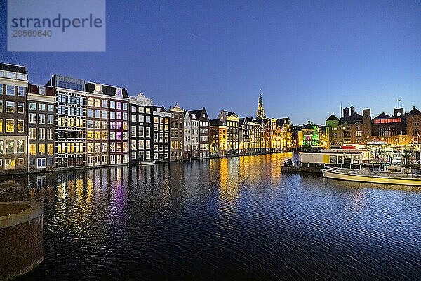 Dancing Houses near Amstel river at blue hour