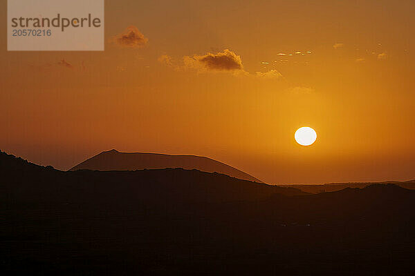 Spain  Canary Islands  Hills of Lanzarote island at sunset