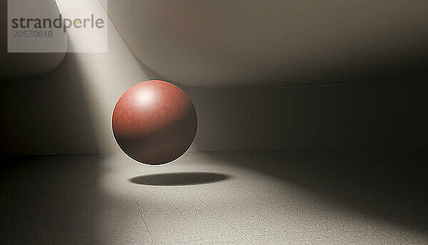 3D render of illuminated corridor with red colored Levitating ball