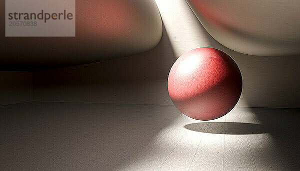 3D render of illuminated gray corridor with Levitating ball