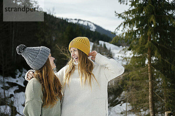 Carefree friends enjoying winter vacation