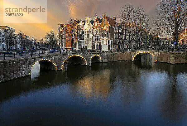 Amsterdam canals at sunset