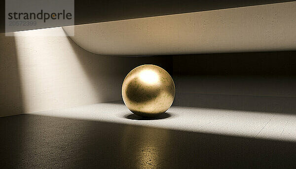 3D render of illuminated gray colored corridor with golden ball