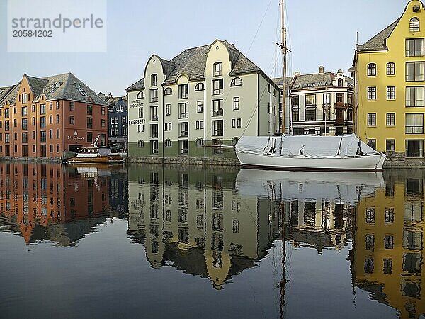 The inner harbour in winter. The harbour of Ålesund in winter