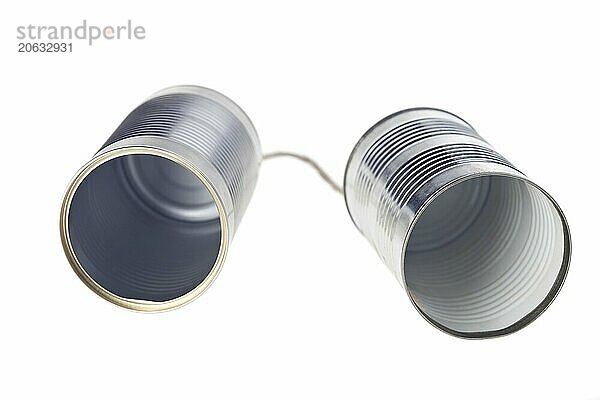 Tin can telephone isolated on white