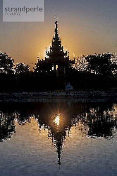 Pagoda silhouette during a sunset in Mandalay  Myanmar (Burma)