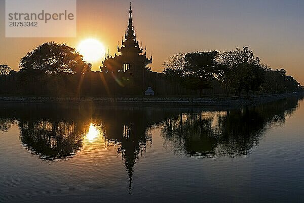 Pagoda silhouette during a sunset in Mandalay  Myanmar (Burma)