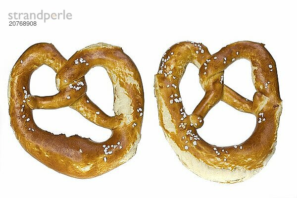 Two bavarian pretzels isolated on white