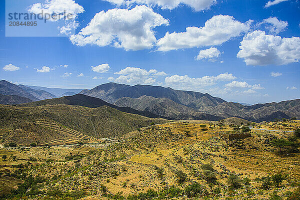 View over the mountains along the road from Massawa to Asmara  Eritrea  Africa