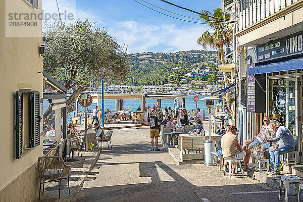 View of bars and cafes at Port d'Andratx  Majorca  Balearic Islands  Spain  Mediterranean  Europe