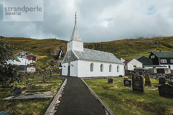 Vioareioi church in the Faroe Islands  Denmark  North Atlantic  Europe