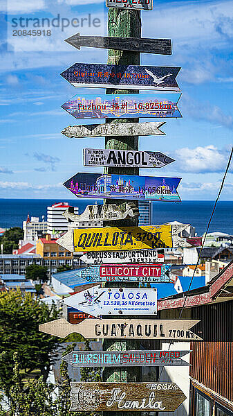 Worldwide signs  Punta Arenas  Patagonia  Chile  South America