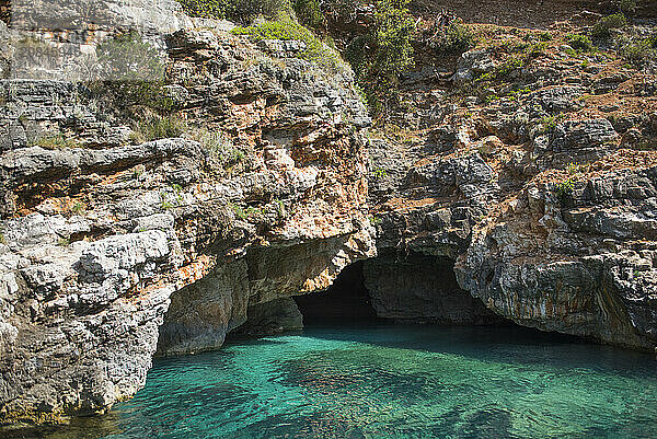 Cave in Dafines bay  Peninsula of Karaburun  within the Karaburun-Sazan Marine Parc  Vlore Bay  Albania  Europe